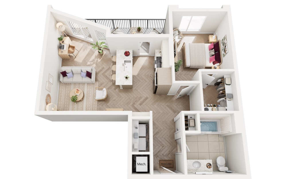Amber - 1 bedroom floorplan layout with 1 bathroom and 760 square feet