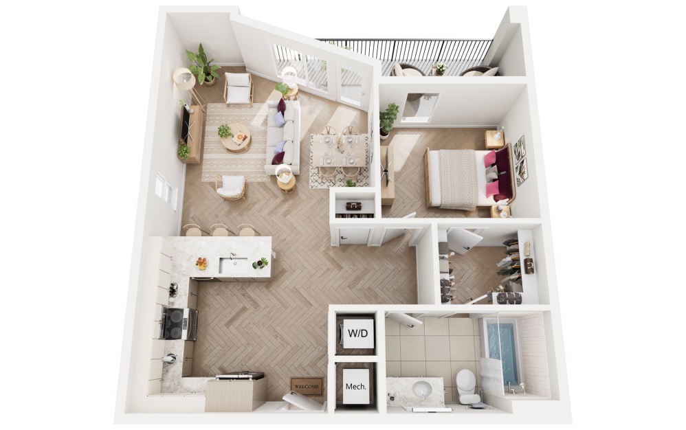 Blush - 1 bedroom floorplan layout with 1 bathroom and 775 square feet