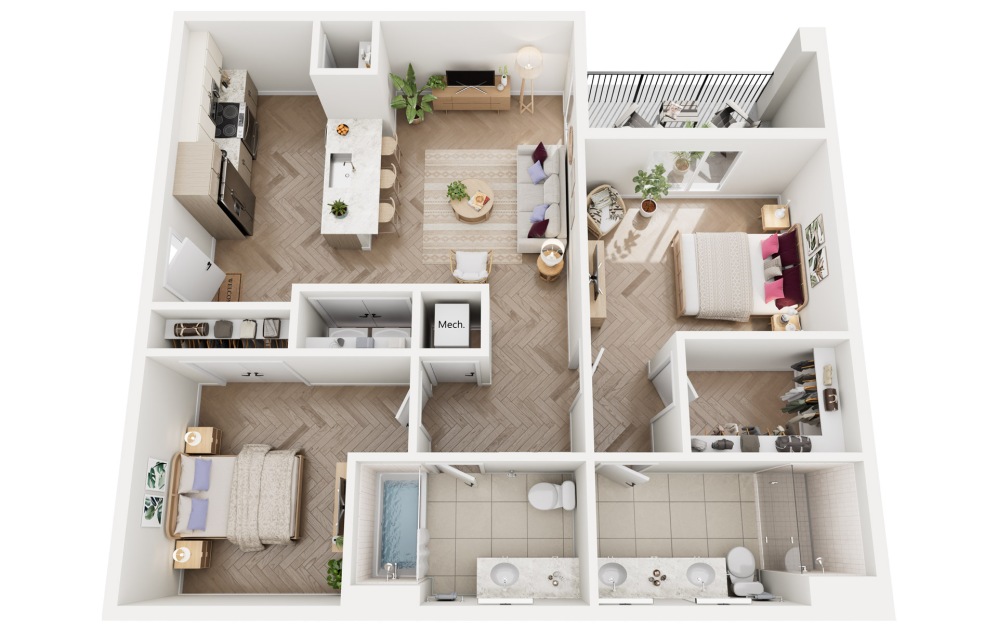 Crimson - 2 bedroom floorplan layout with 2 bathrooms and 1035 square feet