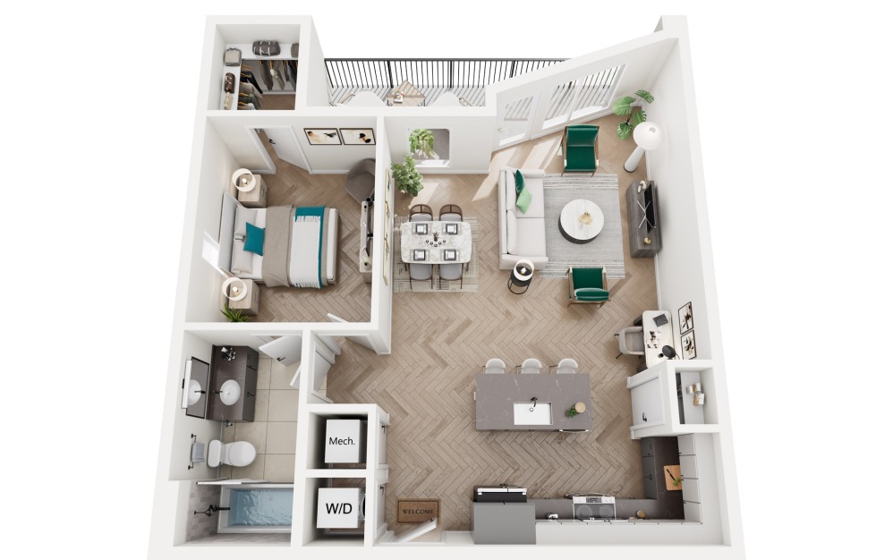 Ecru - 1 bedroom floorplan layout with 1 bathroom and 775 square feet