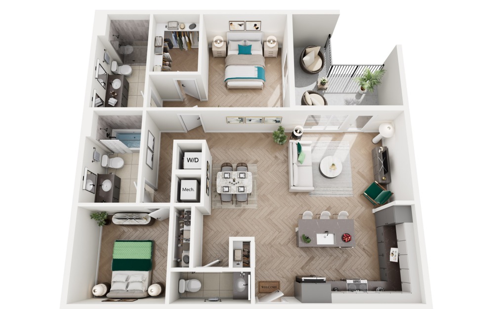 Garnet - 2 bedroom floorplan layout with 2.5 bathrooms and 1175 square feet