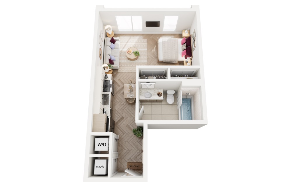 Ivory - Studio floorplan layout with 1 bathroom and 460 square feet