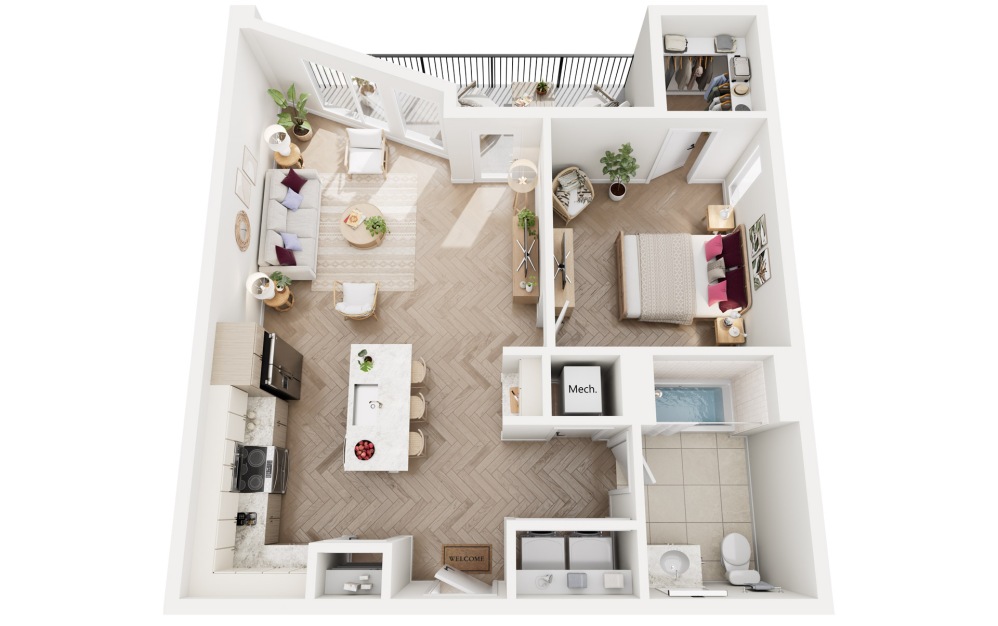 Mauve - 1 bedroom floorplan layout with 1 bathroom and 770 square feet