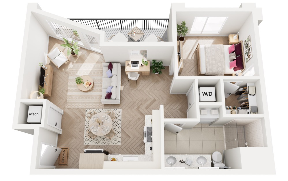 Onyx - 1 bedroom floorplan layout with 1 bathroom and 640 square feet