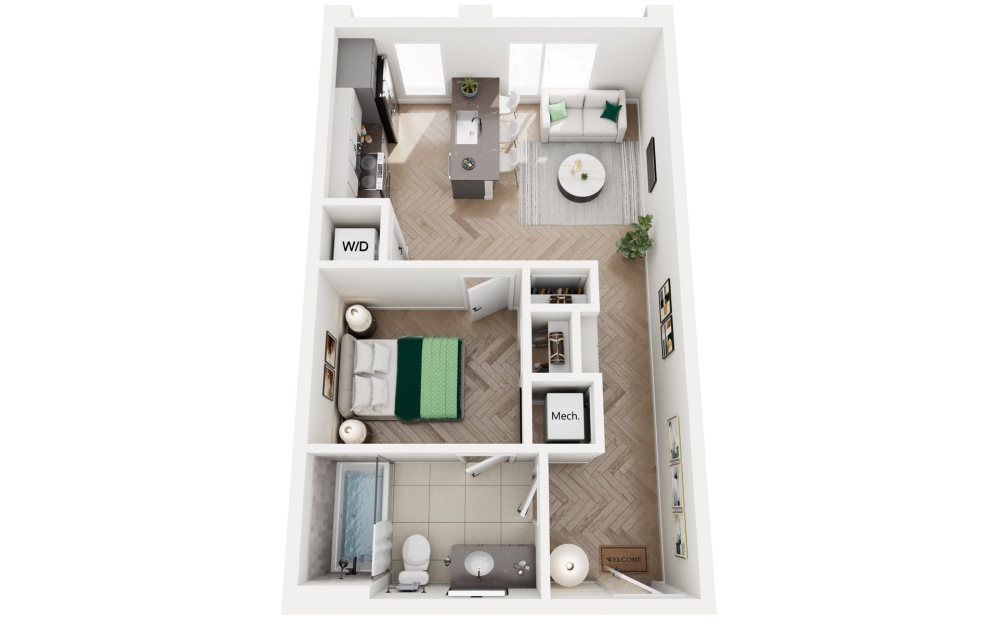 Pearl - 1 bedroom floorplan layout with 1 bathroom and 540 square feet