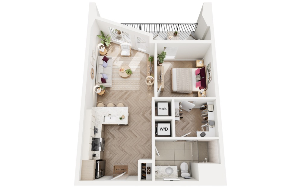 Sapphire - 1 bedroom floorplan layout with 1 bathroom and 595 square feet (Version 2)