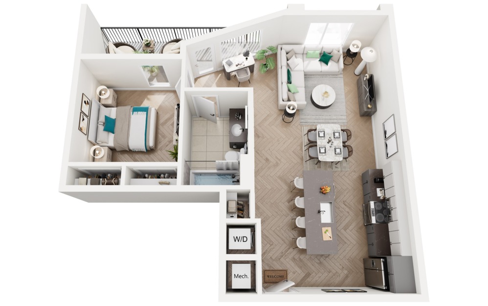Smoke - 1 bedroom floorplan layout with 1 bathroom and 770 square feet