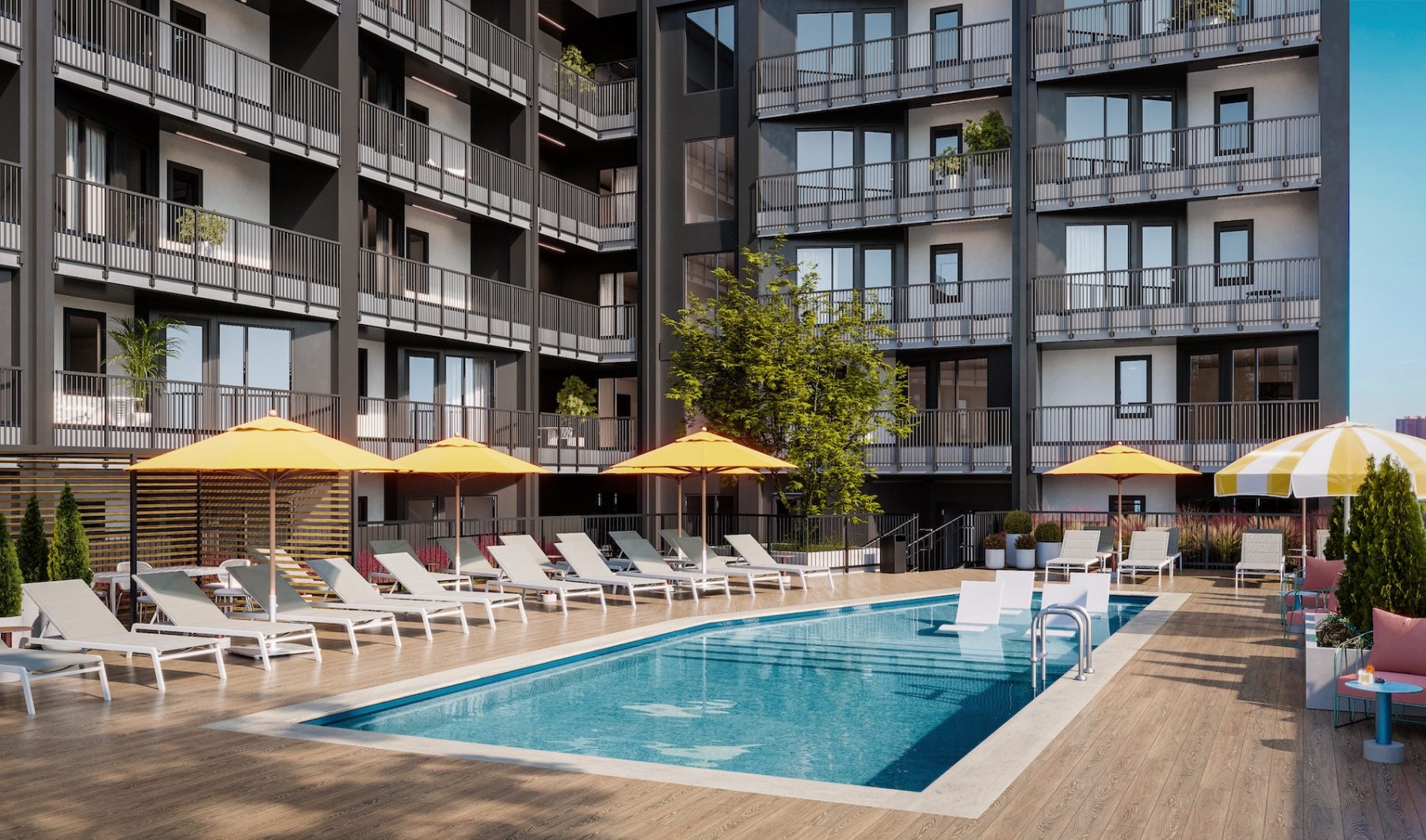 pool with lounge chairs