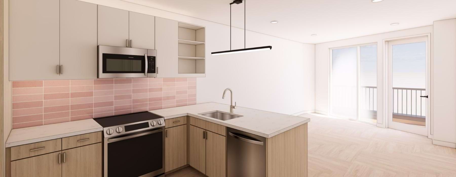 a kitchen with white cabinets