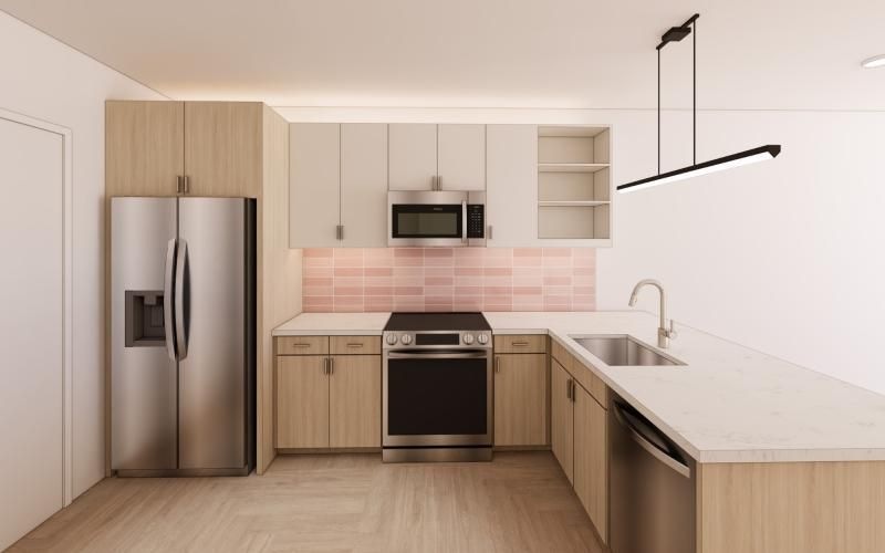 a kitchen with white cabinets
