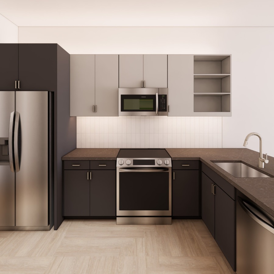 a kitchen with stainless steel appliances